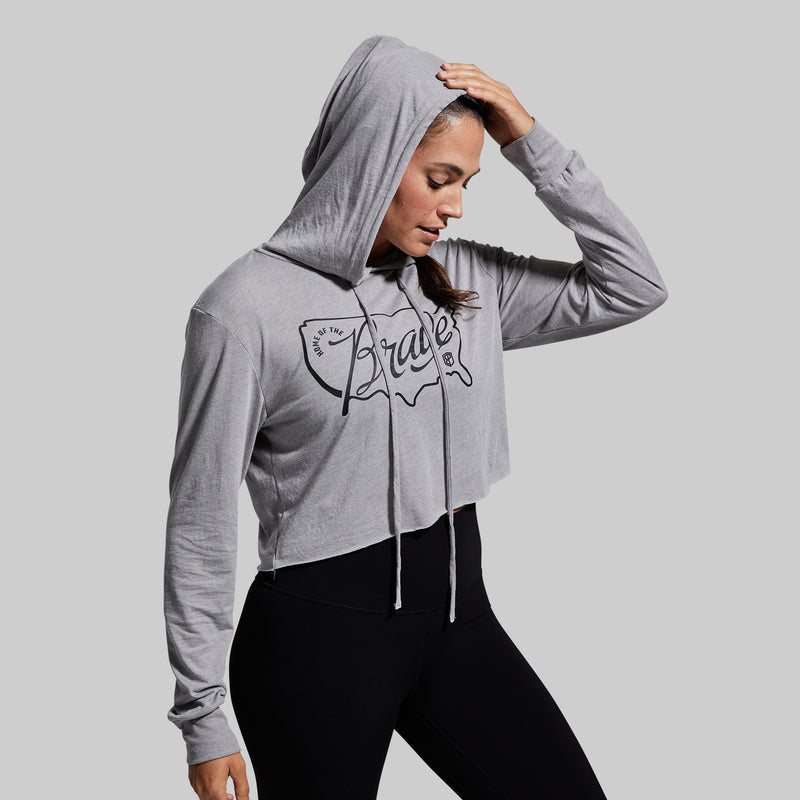 Home of the Brave Cropped T-Shirt Hoodie (Athletic Grey)