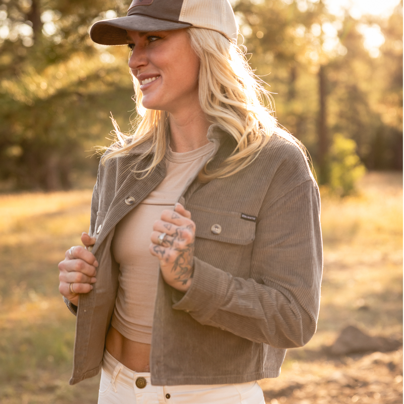 Women’s Cropped Corduroy Shirt (Elephant)